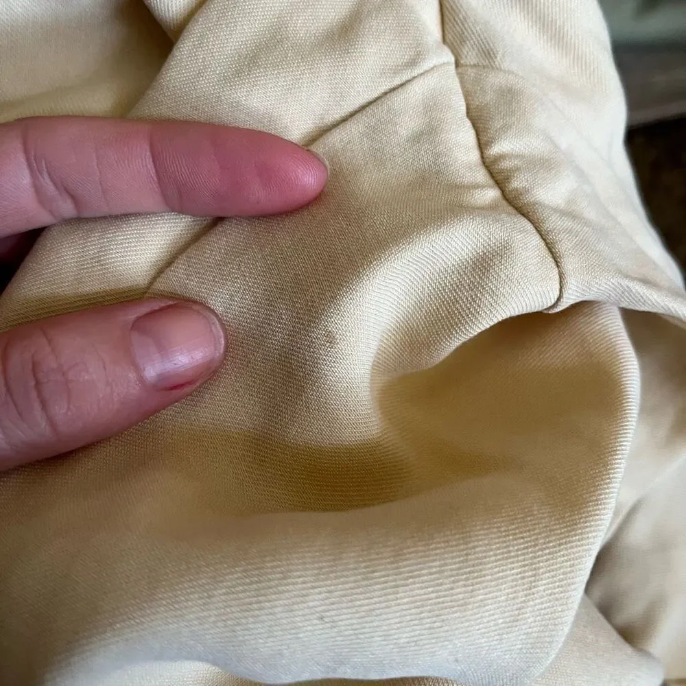 H&M Wide Leg Linen Blend Trousers Beige Size 14 Side Slits Pockets